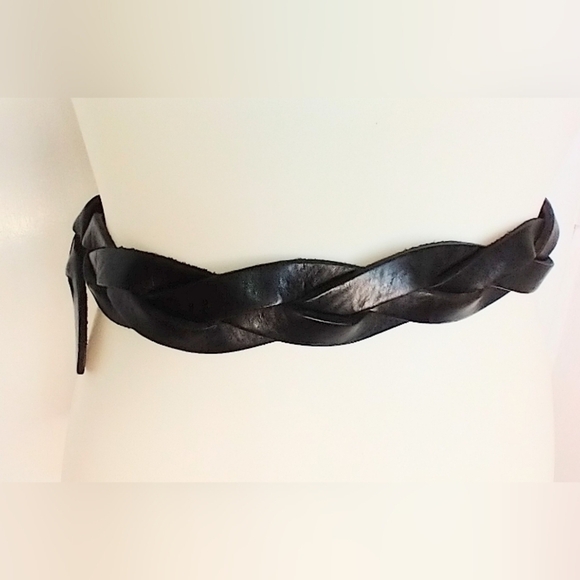 BRAIDED FOSSIL BLACK LEATHER BELT - Picture 3 of 5